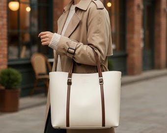 Bolso tote de piel de gran capacidad para mujer - Bolso de compras informal, bolso elegante para el día a día.