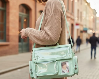 Y2K原宿痛バッグ ラージ透明クロスボディバッグ – かわいいロリータ風DIYバッジディスプレイショルダーバッグ