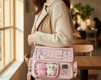 Bolso bandolera transparente estilo Harajuku Ita Y2K, bolso de hombro Lolita Kawaii para exhibir insignias, bolso para exhibir pines de anime