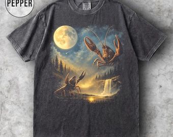 Langoestenmaan Comfort Colors®-shirt, vintage maandieren-T-shirt, jaren 90 retro dier grafisch T-shirt, langoesten moeder cadeau, grappig strandshirt