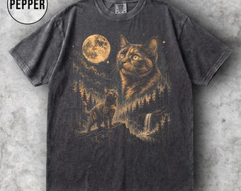 Grafisch T-shirt schildpad kat maan, shirt tortie kat, vintage maan dieren T-shirt, retro jaren 90 kattenliefhebber cadeau, shirt kat moeder, comfort kleuren
