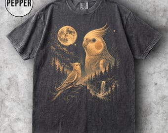 Shirt valkparkiet maan comfort kleuren, vintage grafische T-shirt vogel, cadeau valkparkietliefhebber, retro T-shirt natuur natuur