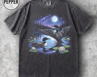 90s Loon Habitat Comfort Colors T-Shirt, Loon Full Moon Graphic Tee, 90s Animal Tee, Loon Mom Gift, Aesthetic Retro Loon Apparel