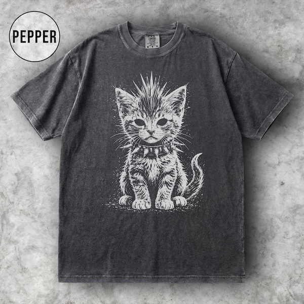 Camiseta vintage punk con gatito y colores cómodos - Camiseta gráfica unisex para hombre y mujer - Regalo con estética punk