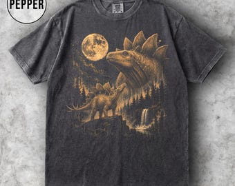 Stegosaurus Moon Graphic Tee, Vintage Dinosaur Shirt, Retro 90s Prehistoric Animal Gift, Dino Lover Tee, Comfort Colors T-Shirt