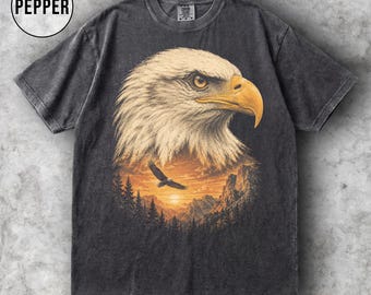 Shirt zeearend, patriottische adelaar grafisch T-shirt, vintage Wildlife Mountain T-shirt, adelaar moeder vader cadeau, T-shirt comfort kleuren, T-shirt natuurliefhebber