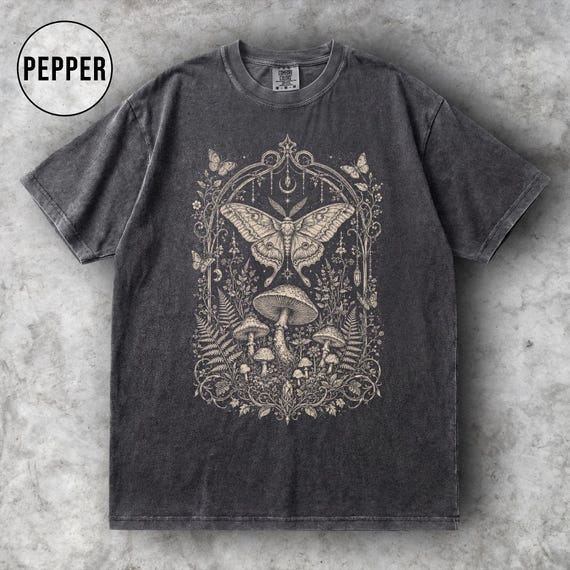 Moth Mushroom Shirt, Vintage Fairycore Moth Tee, Comfort Colors Cottagecore Floral Shirt, Botanical Grunge Aesthetic Gift