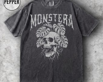 Monstera Schädel-Shirt, Gothic Botanisches T-Shirt, Dunkles ästhetisches Pflanzen-Shirt, Grunge Schädel-Grafik, Horror-Natur-T-Shirt, Komfortfarben