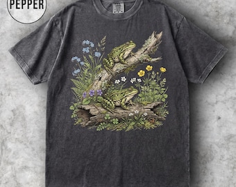 Frogcore Cottage Shirt, Vintages Waldfrosch-T-Shirt, ästhetisches T-Shirt der Waldnatur, Komfortfarben-wildlebende Grafik
