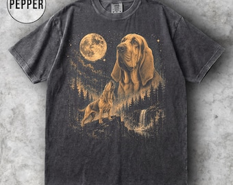 Grafisch T-shirt bloedhond maan, shirt bloedhond hondenshirt, vintage hondenshirt, retro jaren 90 maan dier shirt, moeder cadeau bloedhond, comfort kleuren