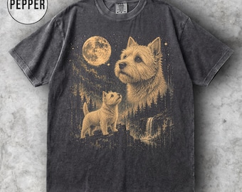 Norwich Terrier Moon Graphic Tee, Vintage Dog Shirt, Comfort Colors Pet Lover T-Shirt, Retro Forest Puppy Gift, Cute Dog Mom Tee