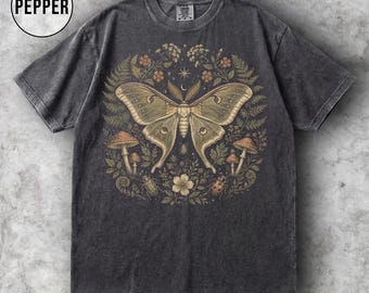Shirt Luna Moth, T-shirt botanisch insect, vintage cadeau natuurliefhebber, T-shirt Mushroom Forest Comfort Colors, Cottagecore Outdoor-T-shirt
