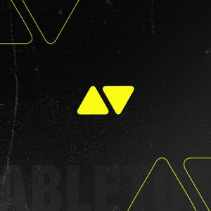 May include: Black background with yellow geometric shapes. Two yellow triangles are positioned side by side, forming a visual element. The word "ABLE" is partially visible in the lower portion of the image.