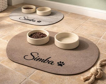 Personalisierte Hundematte füttern | Benutzerdefinierte Haustier Name Matte | Neuer Welpe Geschenk | Hunde und Katzen Liebhaber Geschenk | Haustier Futterbereich Dekor