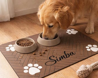 名入れ犬用給餌マット｜ペットの名前と足跡のデコレーションをカスタマイズ