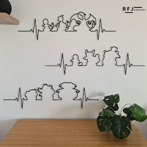 Ligne Battement Evolution - Pokémon – Décoration murale acier - Taillle 60 cm - Peinture noire thermolaquée -