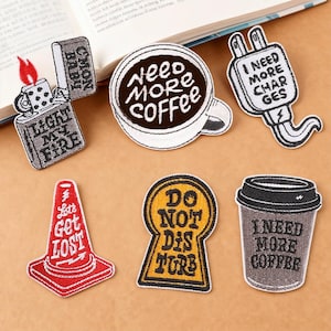 Funny Coffee Cup Iron-On Embroidery Patch for Jackets and Bags