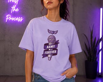 Army Forever Microphone Graphic Tee | K-Pop BTS Names Boxy Shirt