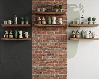 Custom Walnut Hanging Shelves, Rustic Wood Bookshelf, Kitchen Bathroom Storage