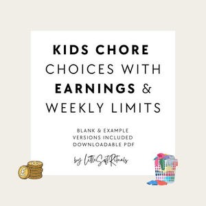 Kids Chore Auswahl-Diagramm | Hausarbeit mit Earnings & Wöchentliche Limits | Druckbares PDF