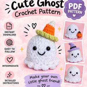 4 in 1 Ghost Crochet Pattern Bundle, Intermediate Amigurumi Ghost PDF, Halloween Crochet Pattern Pack, Cute Spooky Ghost Plushie Pattern