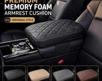 Universal Car Armrest Cushion, Quilted Leather Console Cover, Memory Foam Comfort Pad