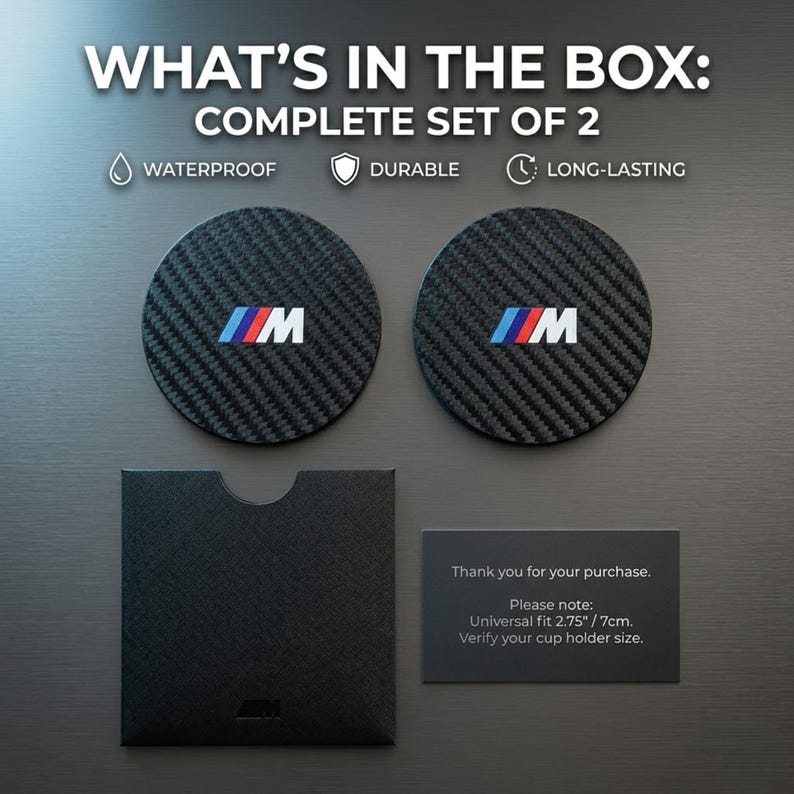 Carbon Fiber BMW M Performance Coasters – Waterproof Universal Fit Set ...