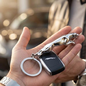 Chrome Leaping Jaguar Mascot Keychain, Luxury Automotive Accessory, Zinc Alloy Keyring image 2