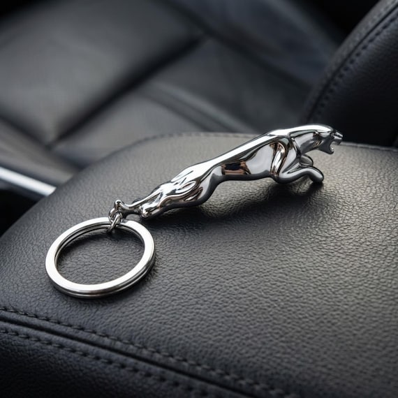 Chrome Leaping Jaguar Mascot Keychain, Luxury Automotive Accessory, Zinc Alloy Keyring