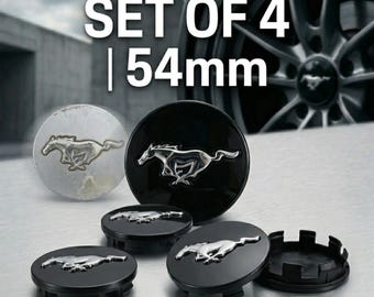 Ford Mustang Wheel Center Caps – Black Running Pony Emblem Set (54mm,55mm)