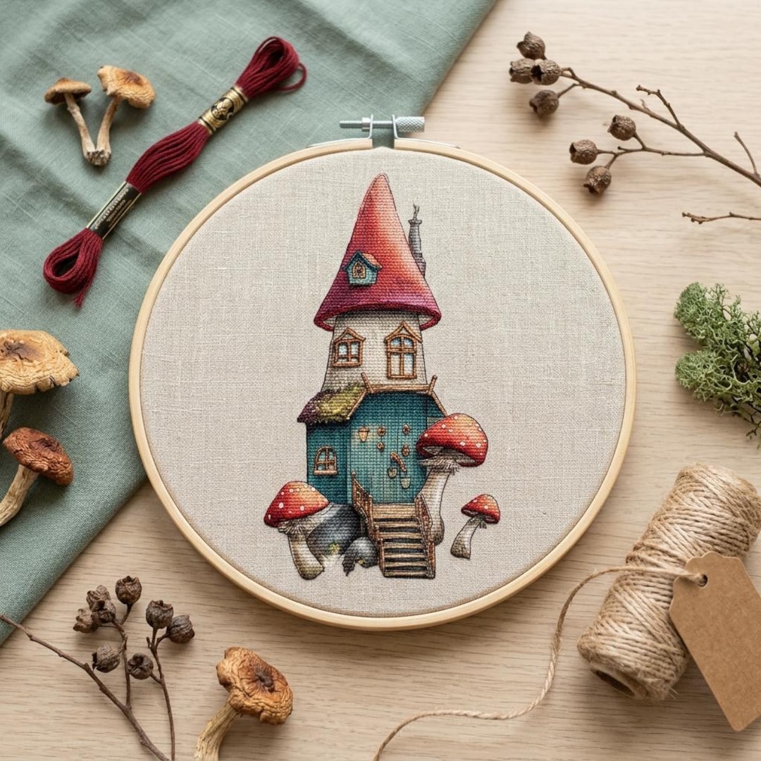 Whimsical Mushroom House Cross Stitch Pattern | Fantasy Woodland ...