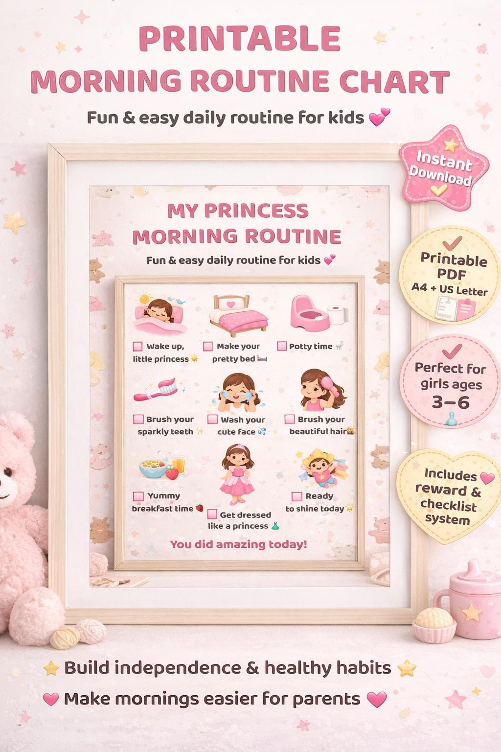 Princesse Routine Printable Morning Routine Chart for Kids | Princess Routine Checklist ...