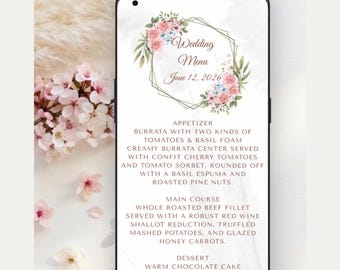 Boho Digitales Hochzeitsmenü | Bearbeitbare Smartphone Vorlage | Sofortdownload | Leinwand