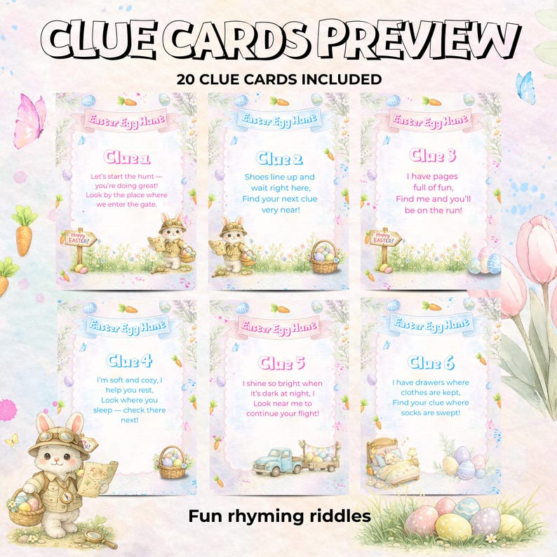 Easter Egg Hunt Clues Printable | Rhyming Riddles, Parent Guide ...