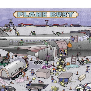 PLANE BUSY airport chaos on the flight line jigsaw puzzle with tin