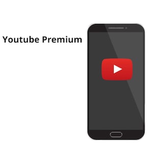 May include: A black smartphone displaying the red YouTube play button icon. The words "Youtube Premium" are printed in black on the left side of the image.