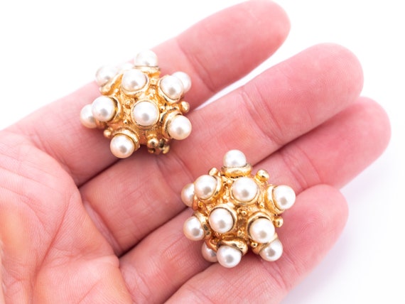 Vintage Gold Plated Faux Pearl Sputnik Clip State… - image 9