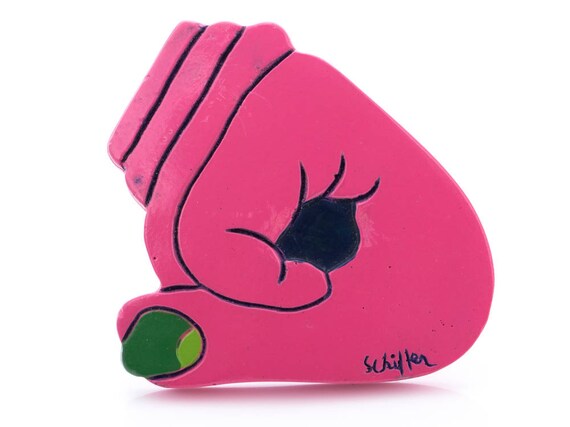 Vintage Bill Schiffer Hand Painted Cast Resin Fist Brooch