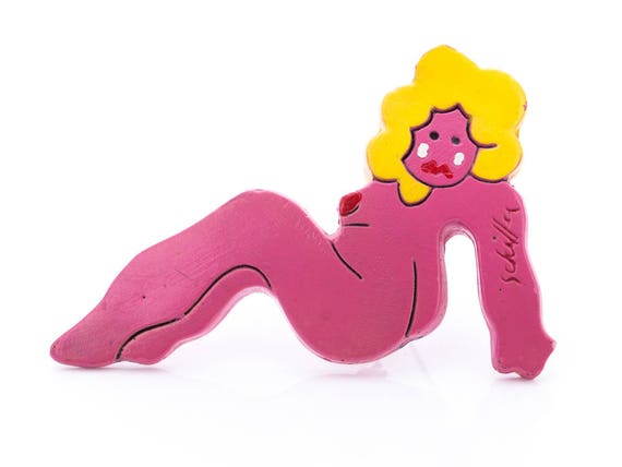 Vintage Bill Schiffer Hand-Painted Cast Resin "Gilda" Brooch