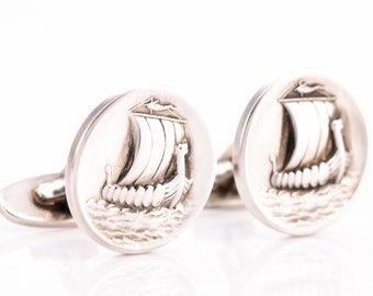 Vintage Georg Jensen Sterling Silver Viking Ship Cufflinks No. 50 Designed by Harald Nielsen