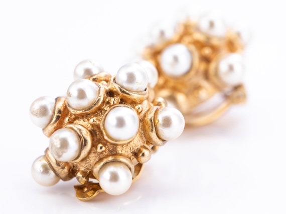 Vintage Gold Plated Faux Pearl Sputnik Clip State… - image 5