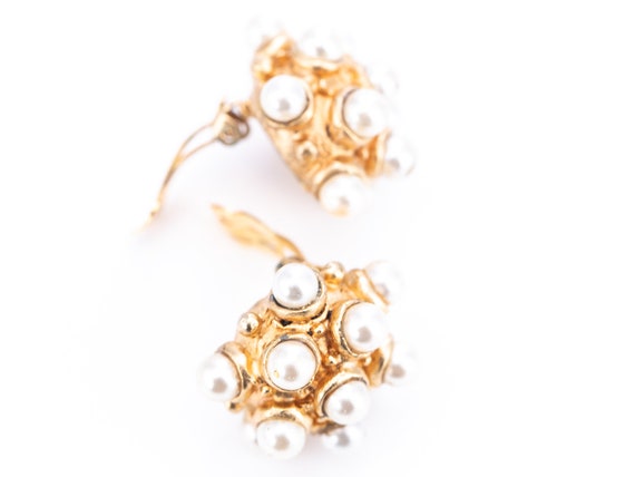 Vintage Gold Plated Faux Pearl Sputnik Clip State… - image 8