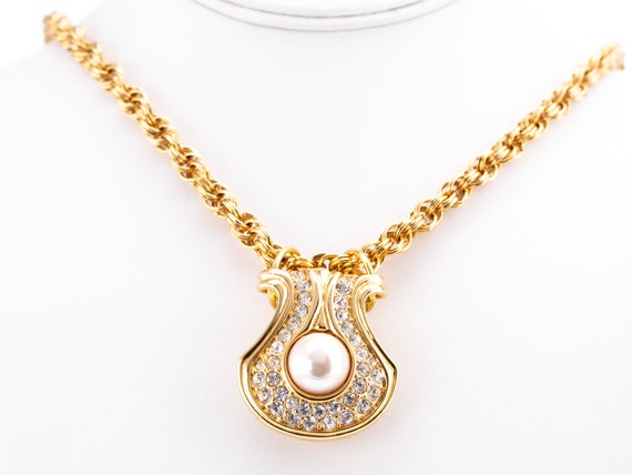 Vintage Nolan Miller Rhinestone Faux Pearl Shell … - image 1