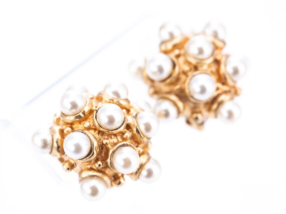 Vintage Gold Plated Faux Pearl Sputnik Clip State… - image 3