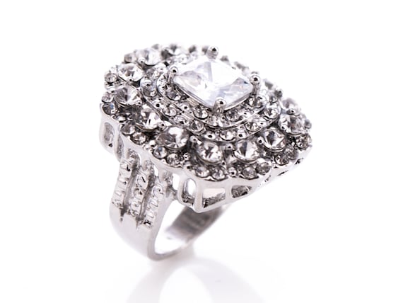 Ladies Silvertone and Crystal Fashion Statement R… - image 1