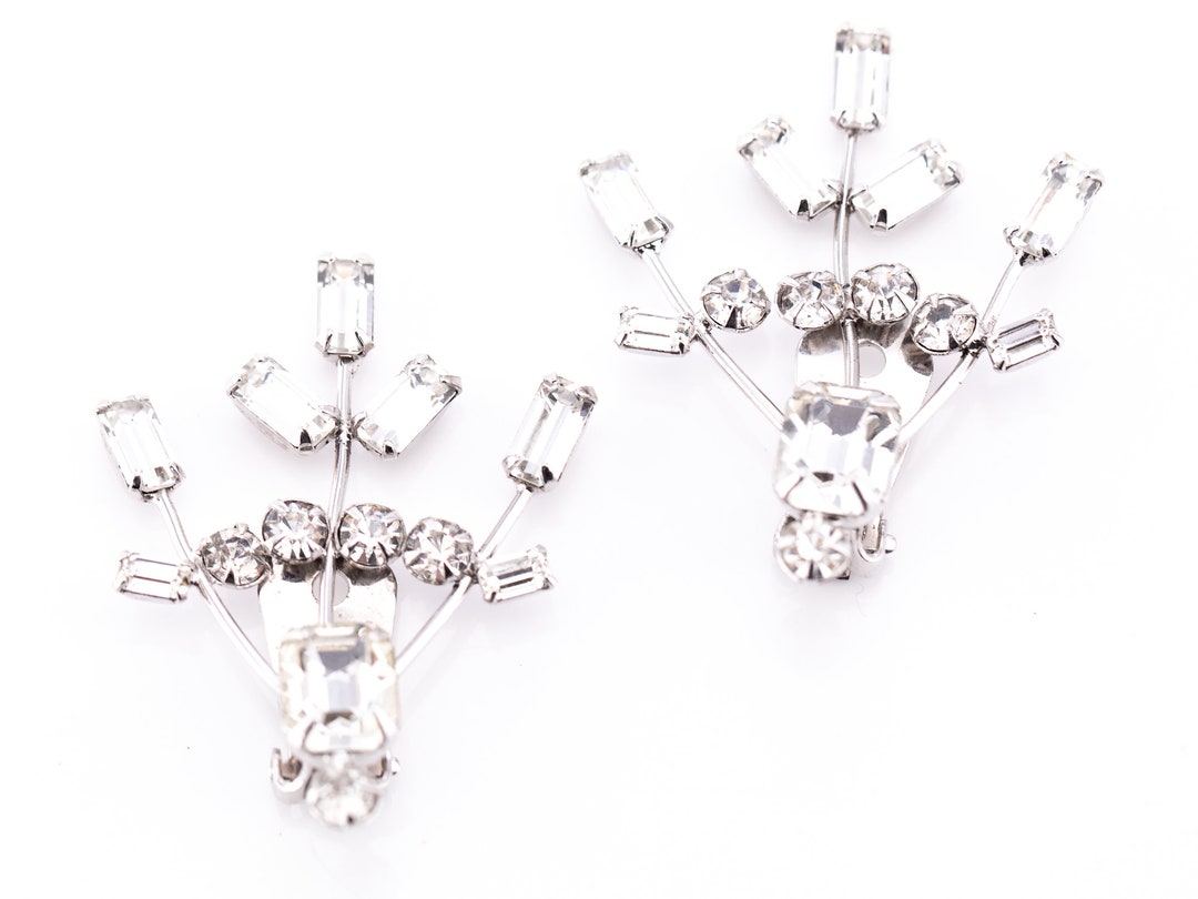 Vintage Rhinestone Spray Clip Earrings Etsy