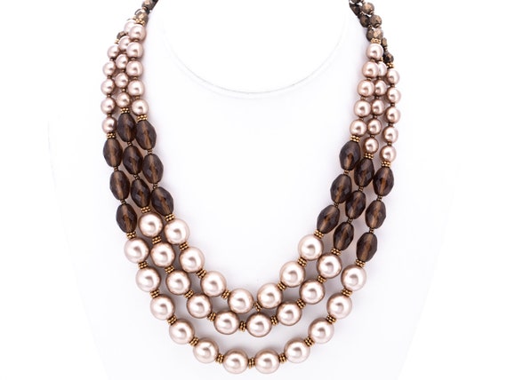 Collier En Fausses Perles Dorées Avec Pendentif Topaze - Occasion En Excellent état