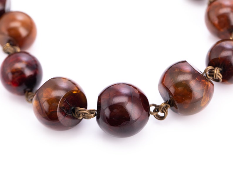 Vintage Stephen Dweck Bronze Amber Resin Beaded Statement Necklace