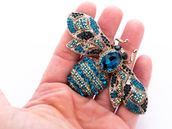 Estate Rhinestone Insect Statement Brooch - image 9