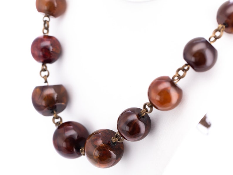Vintage Stephen Dweck Bronze Amber Resin Beaded Statement Necklace